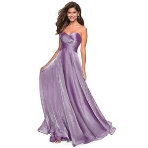 LA FEMME Strapless Sweetheart Metallic Chiffon Prom Dress Size 14 NEW